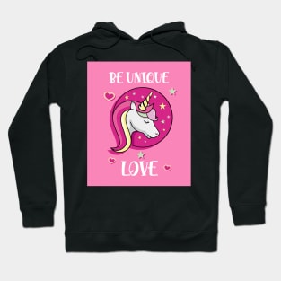 Be Unique Love Beautiful Unicorn Head With Stars And Hearts Hoodie